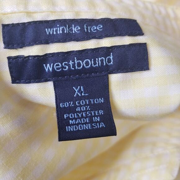 Pretty Yellow Gingham Wrinkle Free Button Front Top womens size XL Casual Blouse - Picture 6 of 6